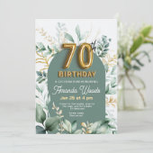 クラシック ゴールド グリーンナリー 70歳の誕生日 招待状 (スタンド正面)