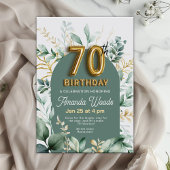 クラシック ゴールド グリーンナリー 70歳の誕生日 招待状