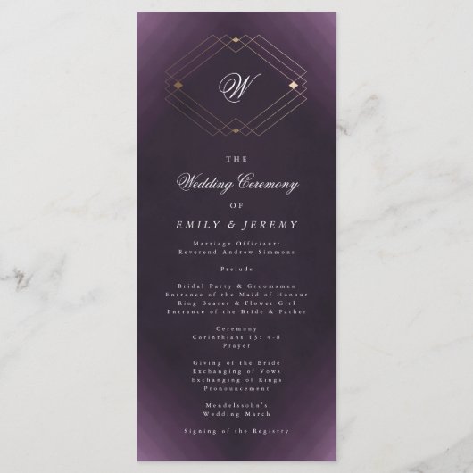 クラシック ゴールド デコ パープル カリグラフィー モノグラム プログラム (正面)