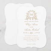クラシック ゴールド フローラル モノグラム クレスト ウェディング 招待状 (正面/裏面)