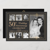 クラシック ゴールド & ブラック フォト ウェディング アニバーサリー 招待状 (正面/裏面)