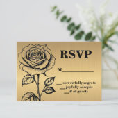 クラシック ゴールド ブラック ローズ RSVP 同封カード 招待状 (スタンド正面)