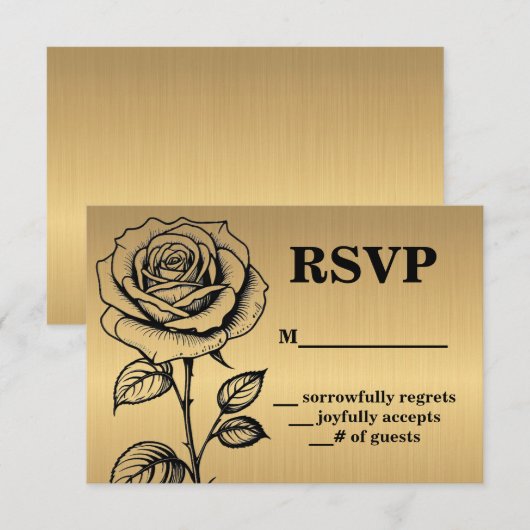 クラシック ゴールド ブラック ローズ RSVP 同封カード 招待状 (正面/裏面)