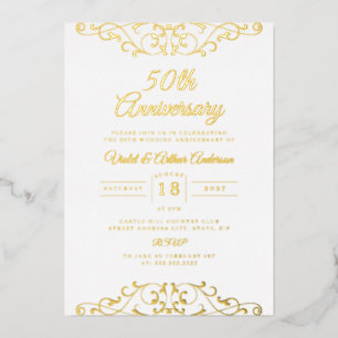 クラシック ゴールド ホワイト スワール 50周年 結婚記念日 箔招待状
