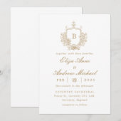 クラシック ゴールド モノグラム クレスト 結婚式招待状 招待状 (正面/裏面)