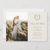 クラシック ゴールド モノグラム フォト セーブ・ザ・デート ウェディング 招待状 (正面)