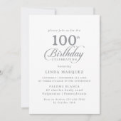 クラシック シック カリグラフィー 100歳の誕生日パーティー 招待状 (正面)
