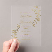 クラシック シンプル エレガント ゴールド フラワー 結婚式 アクリル招待状 (インサイチュ (ポータブル))