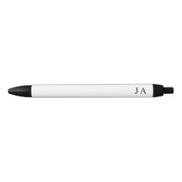 クラシック シンプル ホワイト モノグラム ステーショナリー 黒ボールペン