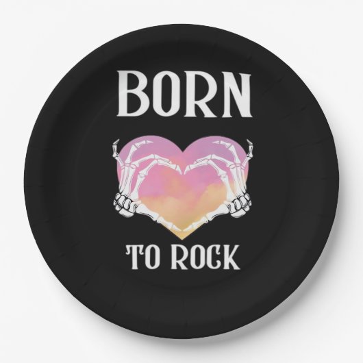 クラシック スケルトン ハンズ ハート グラフィック ペーパープレート (正面)