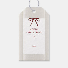 クラシック ストライプ 赤いリボン メリークリスマス ギフトタグ