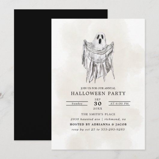 クラシック スプーキー ウッズ シート ゴースト ハロウィン 招待状 (正面/裏面)