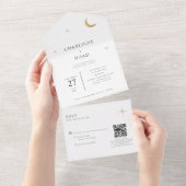 クラシック セレスチャル ゴールド ムーン スターズ ウェディング QR コード オールインワン招待状 (貼ってはがせる)
