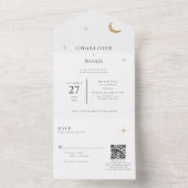 クラシック セレスチャル ゴールド ムーン スターズ ウェディング QR コード オールインワン招待状 (内側)