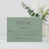 クラシック セージグリーン ウェディング RSVP カード (スタンド正面)