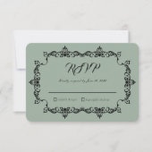 クラシック セージグリーン 華麗なフレームの結婚式 出欠カード (正面)