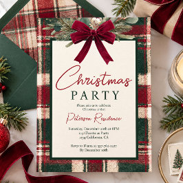 クラシック タータン ベルベット リボン ホリデークリスマスパーティー 招待状