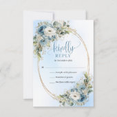 クラシック ダスティブルー 花 ゴールド 結婚式 RSVP (正面)