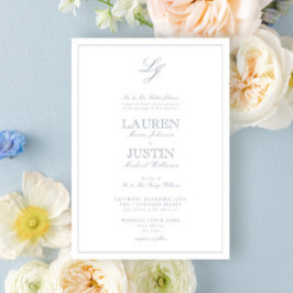 クラシック ダスティーブルー カリグラフィー モノグラム ウェディング 招待状