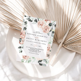 クラシック ダスティ ピンク ローズ フローラル カジュアル ウェディング 招待状