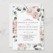 クラシック ダスティ ピンク ローズ フローラル カジュアル ウェディング 招待状 (正面)