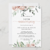 クラシック ダスティ ピンク ローズ 50周年 結婚記念日 招待状 (正面)