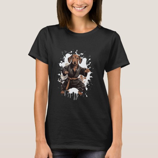 クラシック ダックスフンド 犬 空手 格闘動物 柔道 Tシャツ (正面)