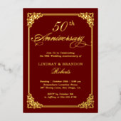 クラシック ダマスク フレーム ロココ様式 結婚記念日 箔招待状 (正面)