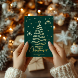 クラシック ダークグリーン ゴールドリボンツリー クリスマス 箔シーズンカード