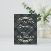 クラシック ダークブルー レッド グリーン ブレイド柄 シーズンポストカード (スタンド正面)