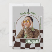 クラシック チェック柄 レトロ ユニーク 卒業パーティー 招待状 (正面)