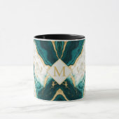クラシック ティールとゴールドの大理石 Letter M マグカップ (中央)
