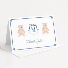 クラシック テディベア モノグラム ベイビーシャワー サンキューカード