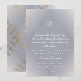 クラシック デコ ゴールド ヴィンテージ グレー カリグラフィー ウェディング 招待状