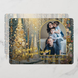 クラシック トレンディ アーティスティック ウィンター ワンダーランド アート ゴールド 箔シーズンカード