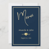 クラシック ネイビーとゴールドの結婚式 レセプション メニュー カード (正面)
