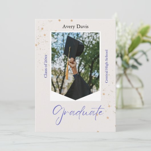 クラシック ネイビーブルーとホワイトのフォーマルな枠付き 招待状 (スタンド正面)