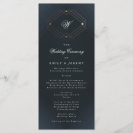 クラシック ネイビーブルー カリグラフィー モノグラム ウェディング プログラム