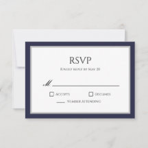 クラシック ネイビーブルー グレー 枠 RSVP 返信カード