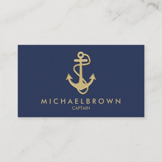 クラシック ネイビーブルー ナウティカル アンカー 名刺 (正面)