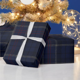 クラシック ネイビーブルー プリント クリスマス ラッピングペーパー