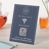 クラシック ネイビーブルー QRコード WiFiサイン 台座サイン (インサイチュ)