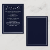 クラシック ネイビー シルバー 結婚式の詳細カード エンクロージャーカード (正面/裏面)