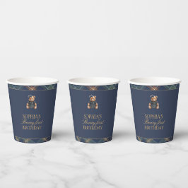 クラシック ネイビー プリント テディベア ガール バースデー 紙コップ