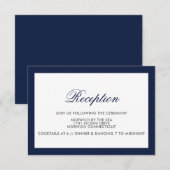 クラシック ネイビー ボーダー フォーマル ウェディング レセプション カード (正面/裏面)