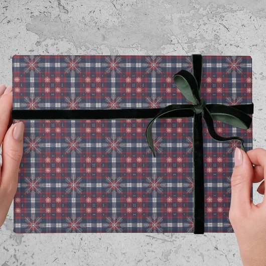 クラシック ネイビー レッド プライド スノーフレーク クリスマス ラッピングペーパー