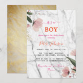 クラシック ネーム カスタマイズ ホワイト マーブル ベビー シャワー 招待状 (正面/裏面)