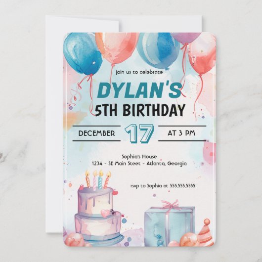 クラシック ハッピー バースデー パーティー デジタル インビテーション (正面)