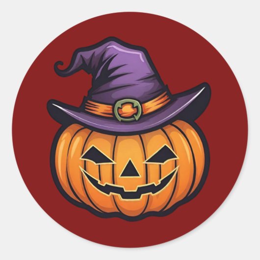 クラシック ハロウィン 魔女の帽子 パンプキン ステッカー (正面)