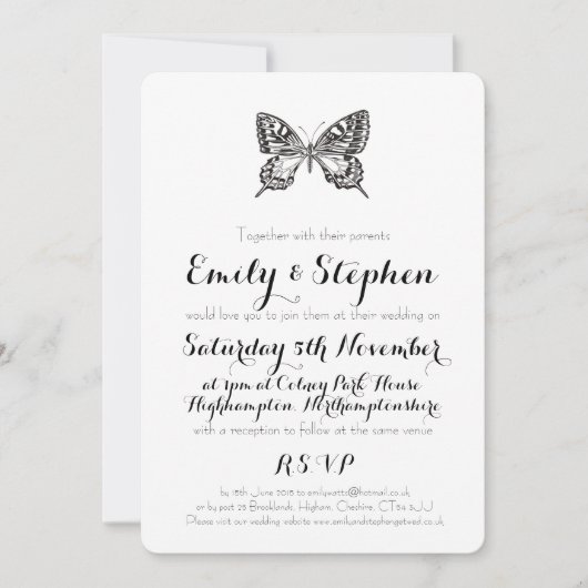 クラシック バタフライ オーダーメイド ウェディング 招待状 (正面)